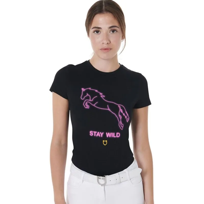 Equestro - T-Shirt donna slim fit in cotone con stampa Stay Wilde: m, Nero