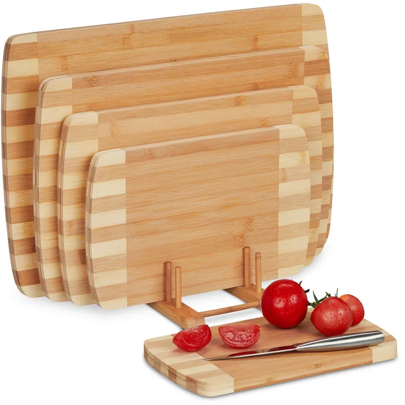 Taglieri da Cucina, Set da 5 Cutting Board Grandi e Piccoli, 50x35 cm, Aperitivo Formaggi, in Bambù, Naturale - Relaxdays