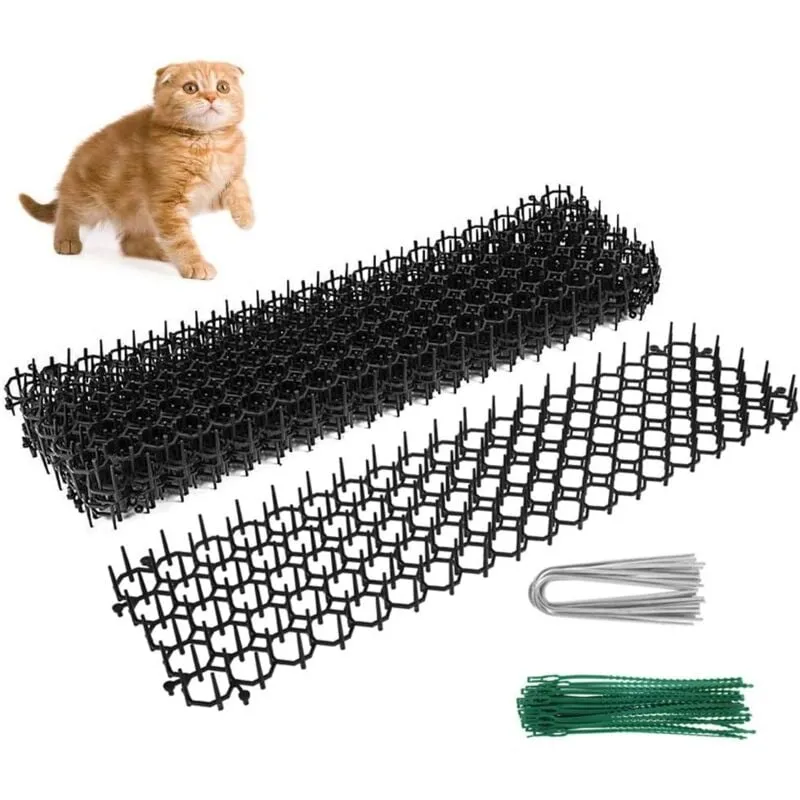 Ulisem - Tappetino repellente anti-gatto con punte da 49 cm, 10 pezzi, con griglia di spine, tappetino anti-cane con punte per la recinzione del