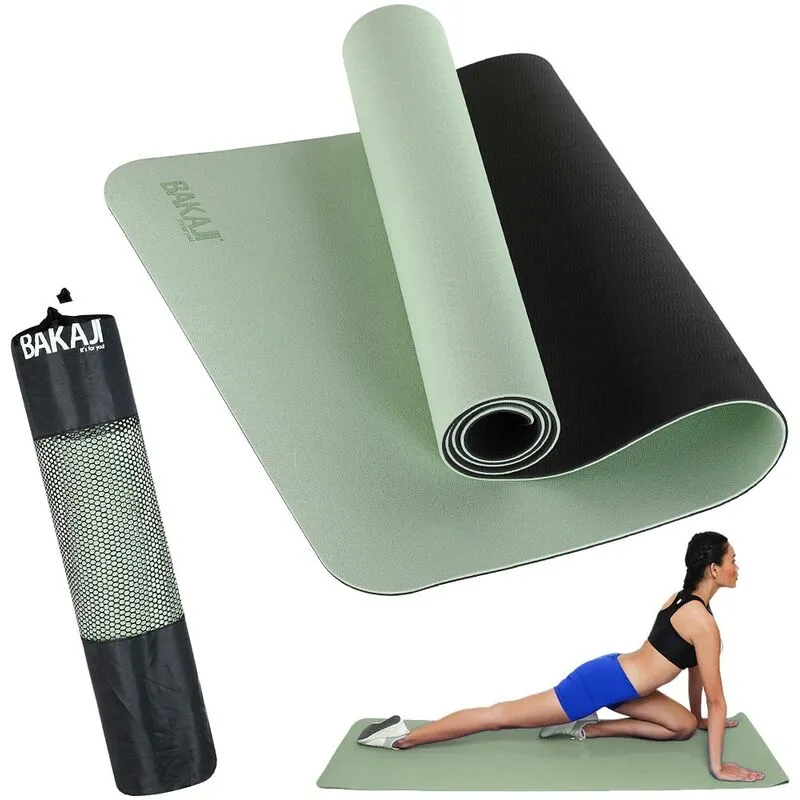 Bakaji - Tappetino Yoga Aerobica Pilates Tappeto Allenamento Fitness Palestra Verde Nero