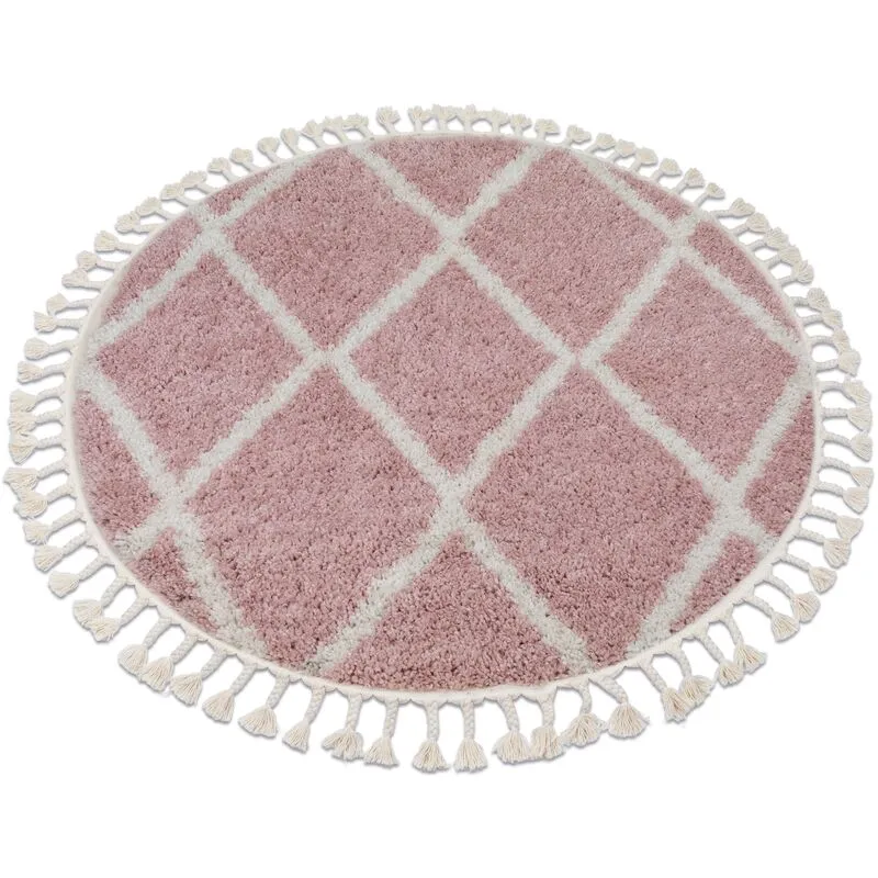 Rugsx - Tappeto berber troik A0010 cerchio rosa / bianco Frange berbero marocchino shaggy pink rotondo 120 cm