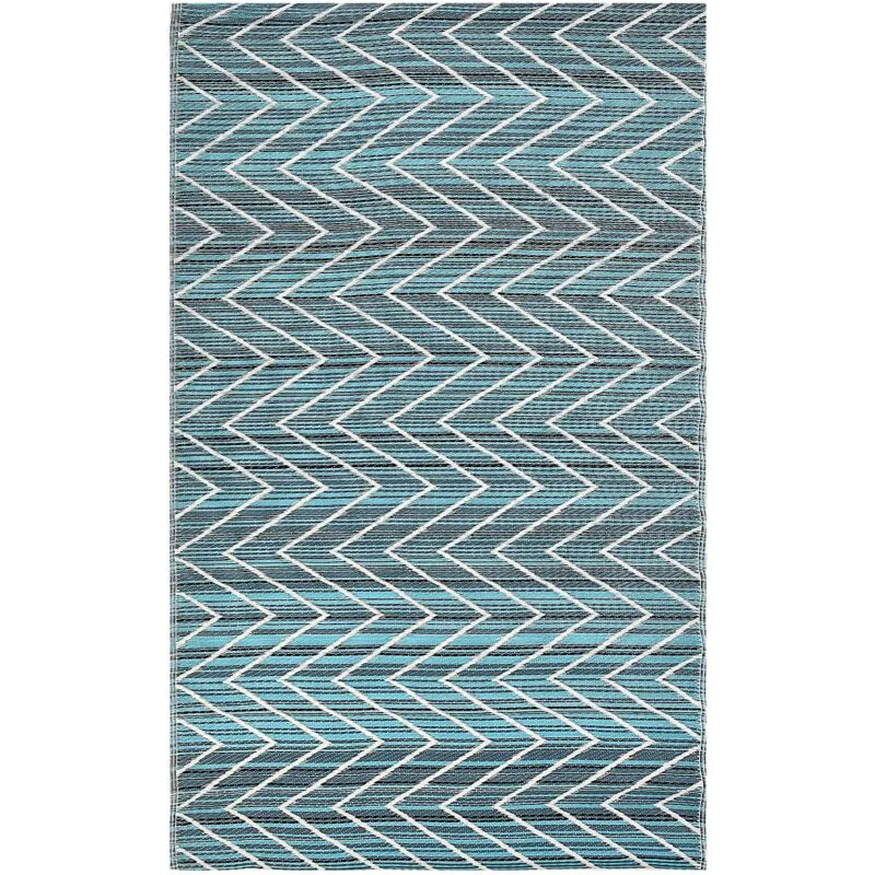 Tappeto Esterni in Polipropilene Riciclato Blu a Zig Zag 120 x 180 cm Balotra