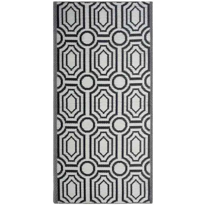 Beliani - Tappeto da Esterno Nero Opaco Sintetico Motivo Geometrico 90 x 180 cm Bidar - Nero