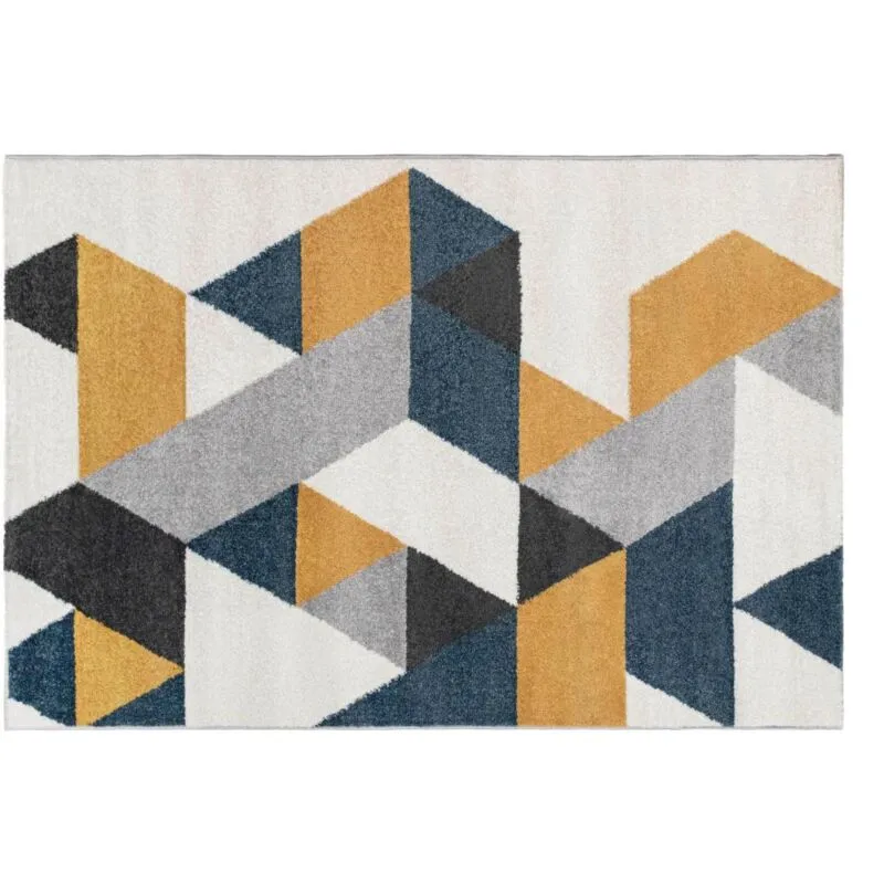 Tappeto geometrico 120 x 170 cm Giallo, grigio e blu scandinavo - geomie