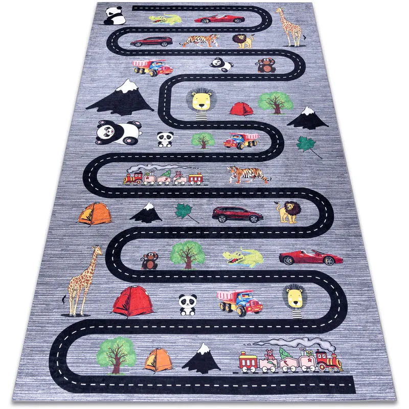 Tappeto lavabile bambino 2092 Viuzze, macchine per bambini antiscivolo - antracite grey 120x170 cm