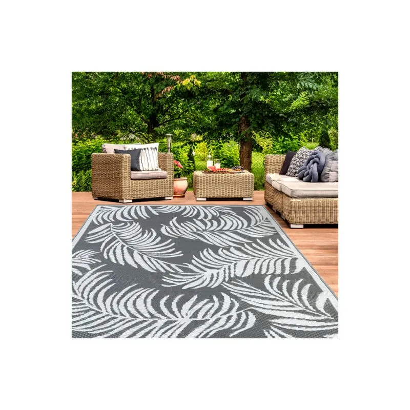 Tappeto per esterni coco tropical grigio e bianco 270 x 370 cm