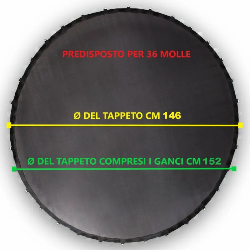 TAPPETO per trampolino elastico diametro 185 cm Certificato CE TUV GS