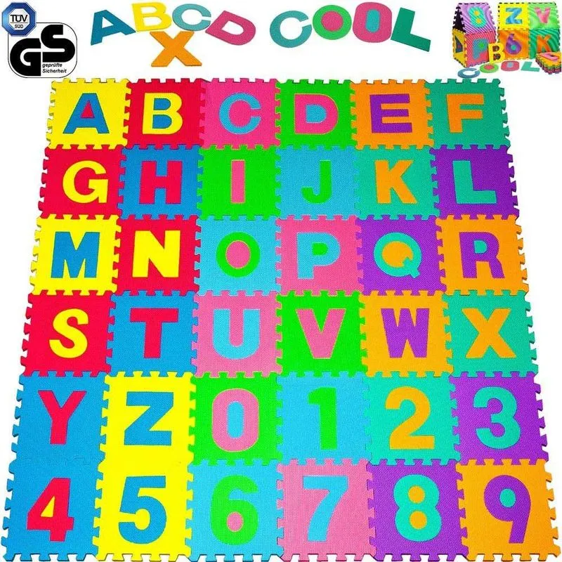 Bakaji - Tappeto Puzzle per Bambini Set 86 Pezzi Gioco Tappetino Lettere Numeri Gomma eva