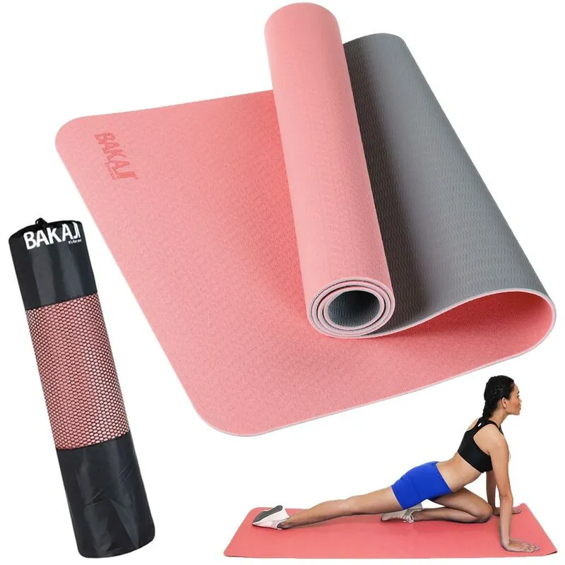 Bakaji - Tappetino Yoga Aerobica Pilates Tappeto Allenamento Fitness Palestra Rosa Grigio
