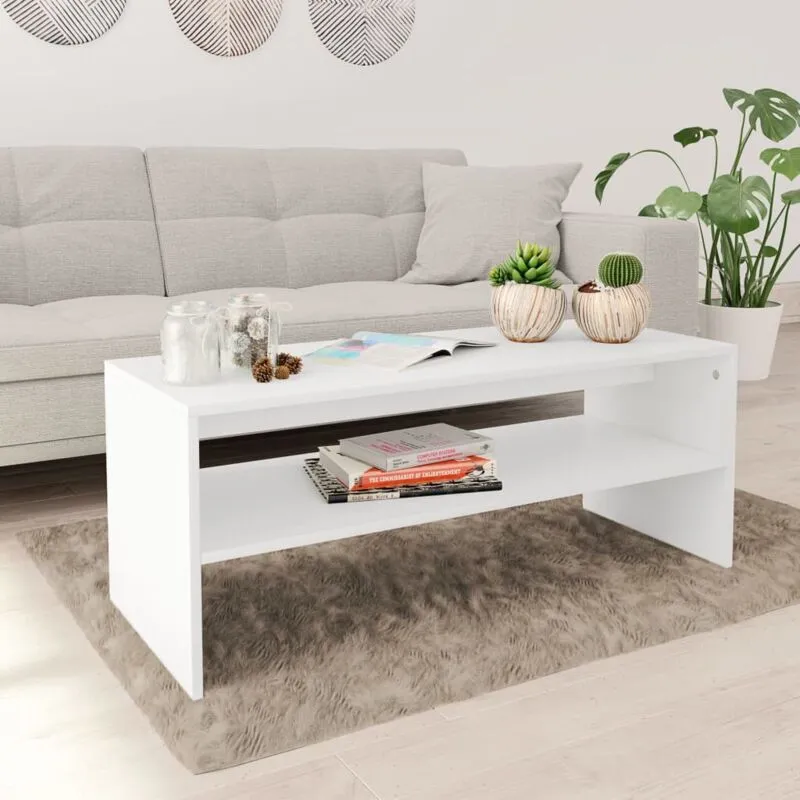 Coffee table Caff wooden living room with shelf 100x40x40 cm various colors colore : bianco