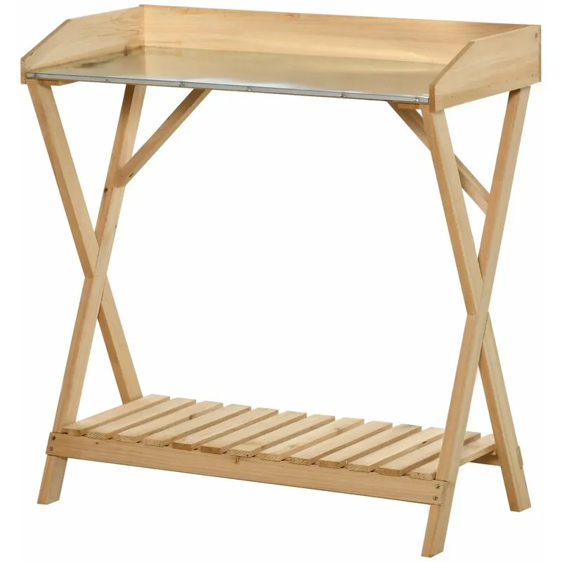 Tavolino da Giardino 80x40x84 cm in Legno con Piano in Metallo Antiruggine