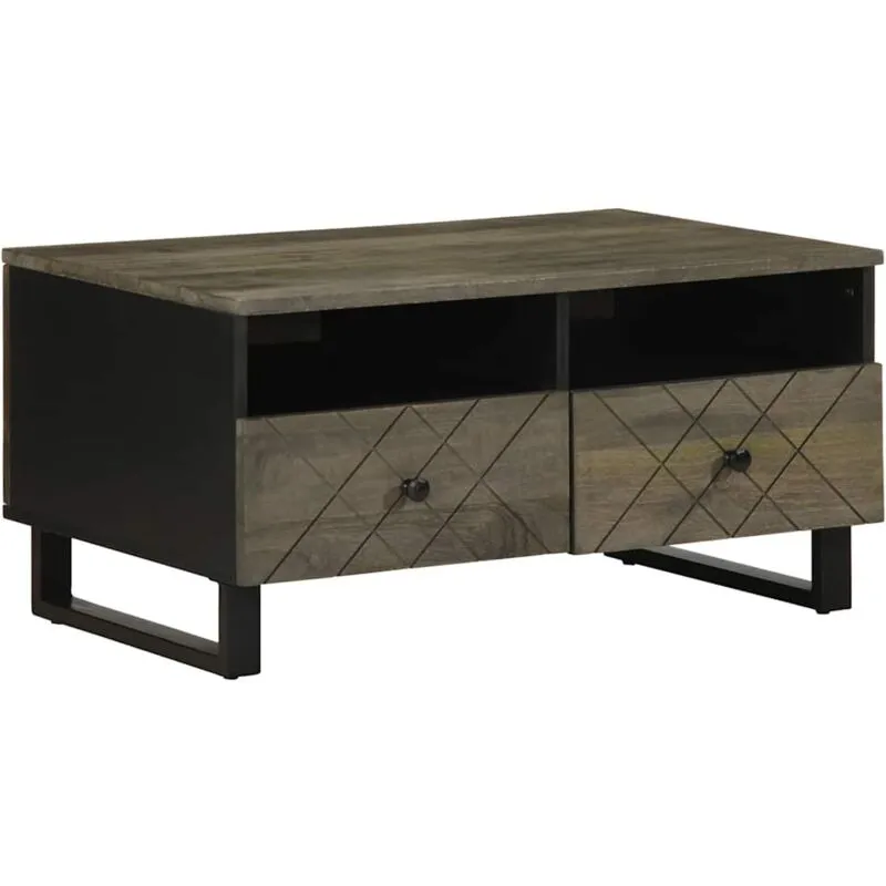 Tavolino da Salotto Nero 80x54x40 cm in Legno Massello di Mango - Vidaxl