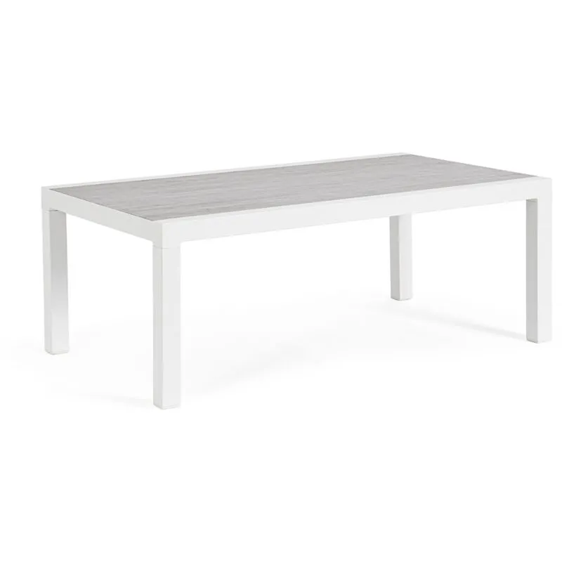 Tavolo Kledi piano in ceramica, struttura in alluminio per esterno da 120 x 70 cm -Bianco