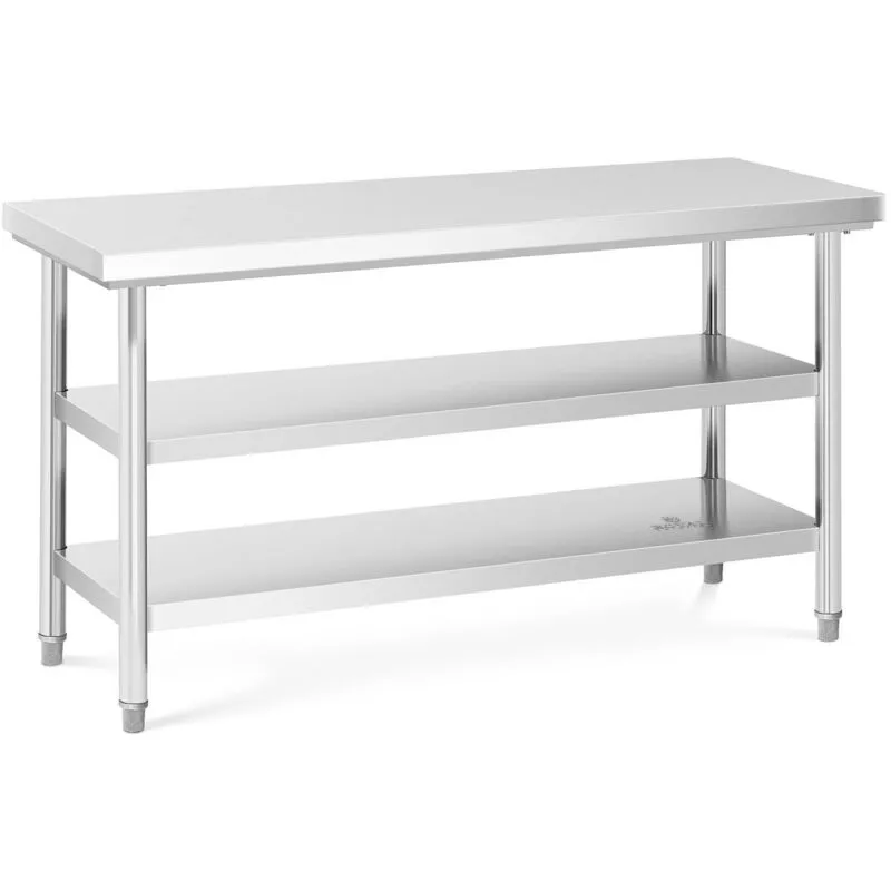 Tavolo Acciaio Inox Con Alzatina Piano Di Lavoro 3 Ripiani 150 x 60 cm 600 kg