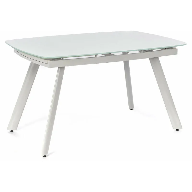 Tavolo Allungabile 140/175/210x90x76 cm in Metallo con Top in Vetro Bianco