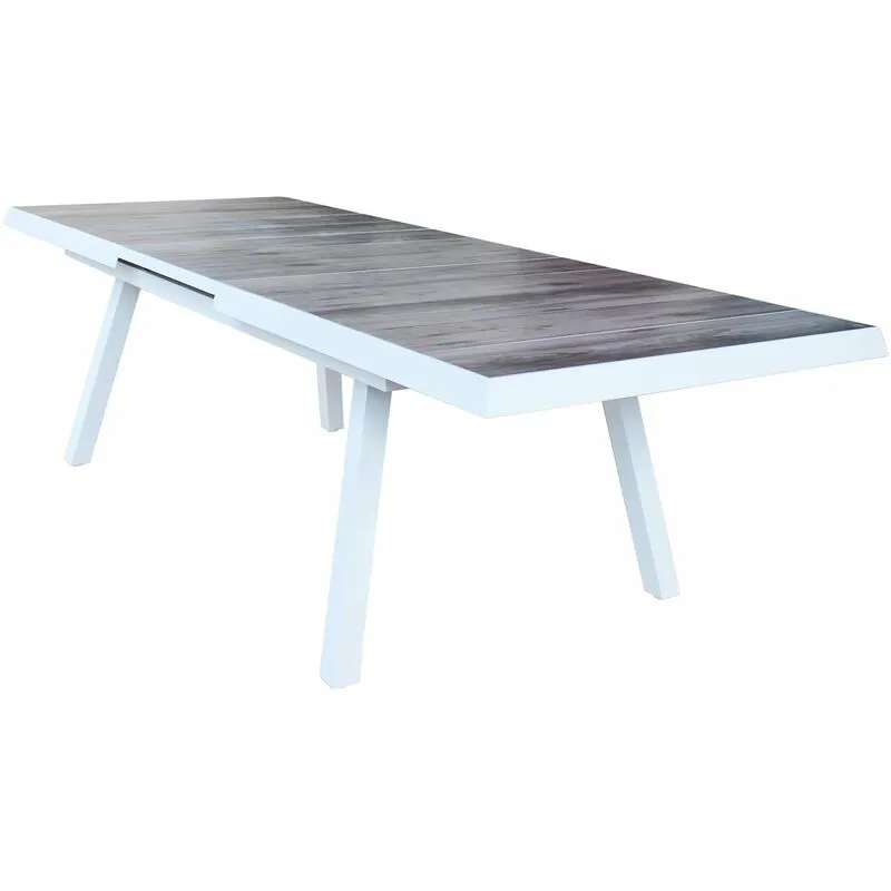 Gardeness - Tavolo allungabile da esterno giardino in alluminio con piano in gres effetto legno 205/265 cm Lincoln - White - White