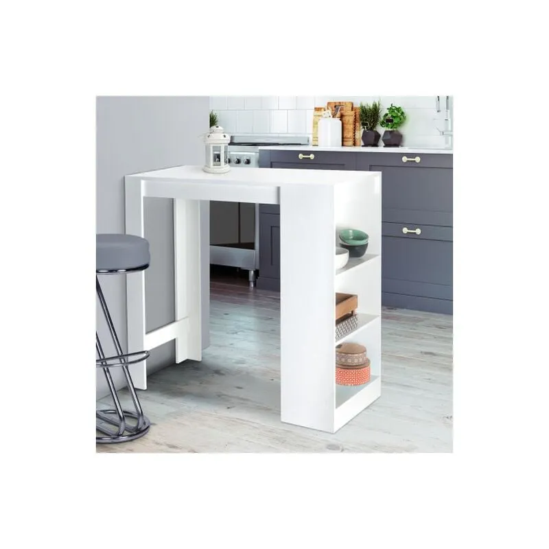 Idmarket - Tavolo alto da bar barth da 2 a 4 persone legno bianco piano bianco