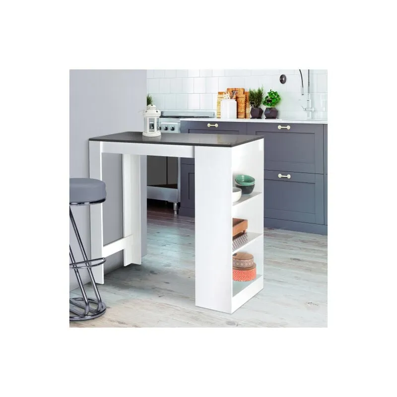 Idmarket - Tavolo alto da bar barth da 2 a 4 persone piano bianco legno grigio