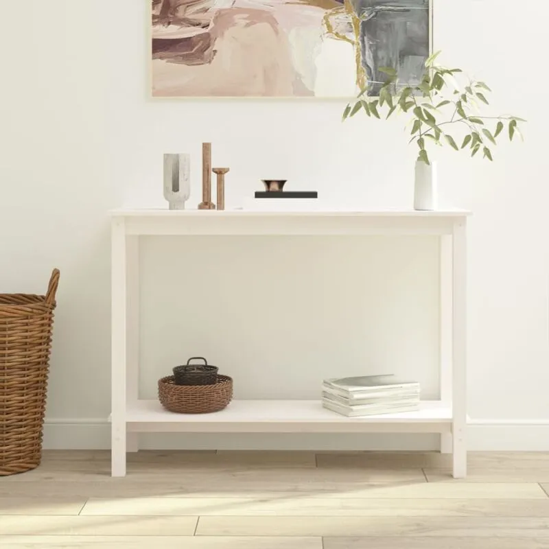 vidaXL Tavolo Consolle Bianco 110x40x80 cm in Legno Massello di Pino