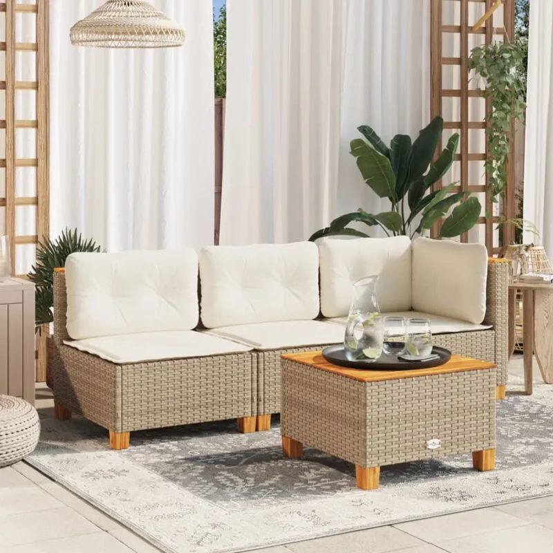 Tavolo da Giardino Beige 55x55x36 cm Polyrattan e Legno Acacia - Vidaxl