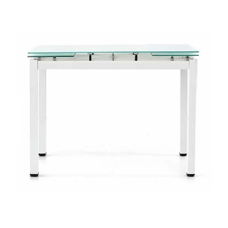 Tavolo in metallo bianco con piano in vetro bianco allungabile 110x70cm - Bianco