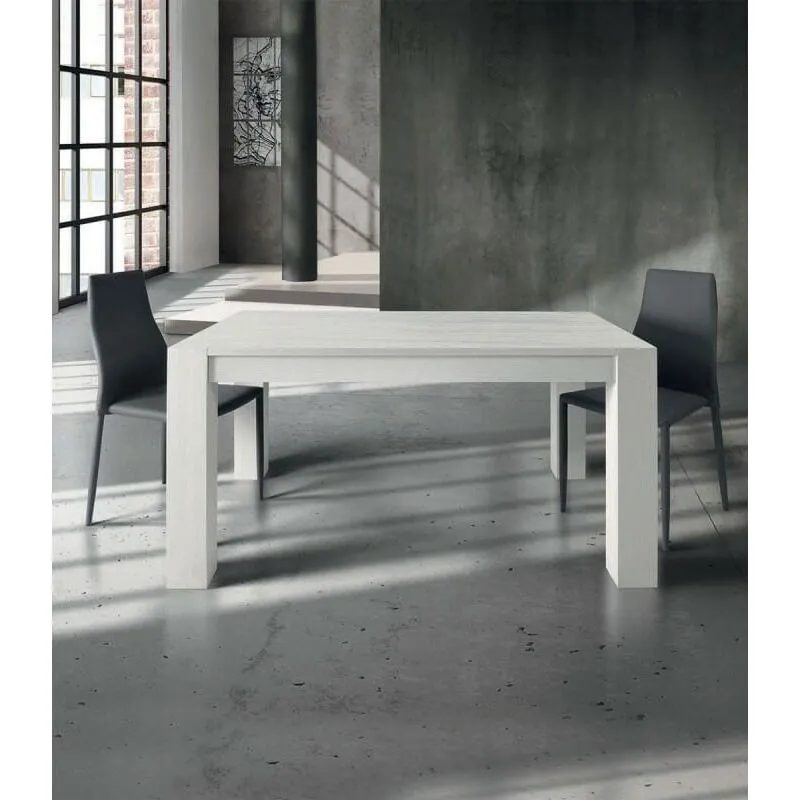 Spazio Casa - Tavolo Moderno Allungabile Rovere Bianco Spazzolato Dimensione Tavoli: 160 x 90 + 2 allunghe 50 cm