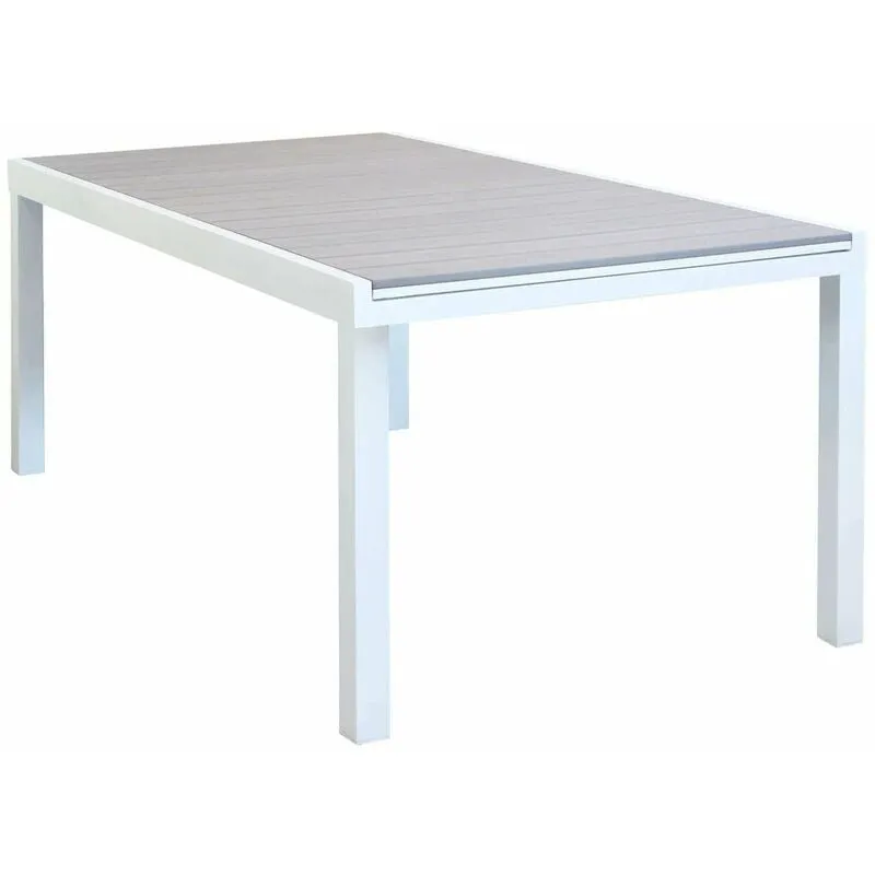 Tavolo estensibile da esterno 180/240 cm con struttura in alluminio e piano in polywood effetto legno in doghe Futy - White - White
