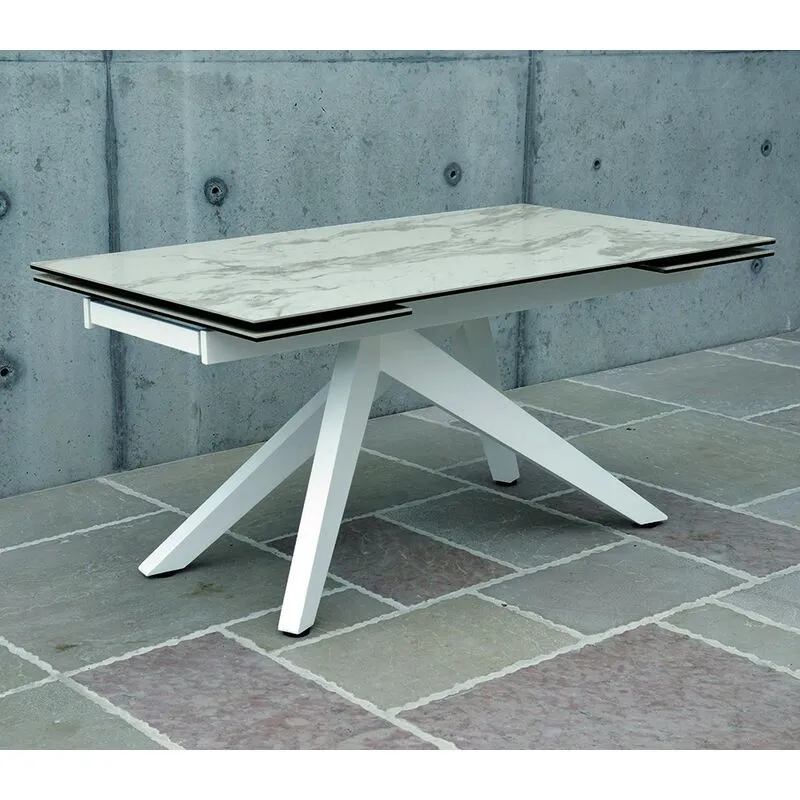 Tavolo Rettangolare Gambe a Piramide e Piano in Vetro Ceramica Dimensione Tavoli: 160 x 90 + 2 allunghe 40 cm