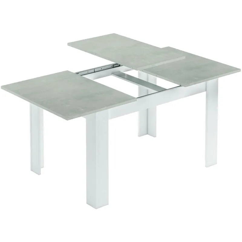 Tavolo allungabile, Consolle estensibile per sala da pranzo, Tavolo apribile da cucina con prolunga, cm 140/190x90h78, Cemento e Bianco