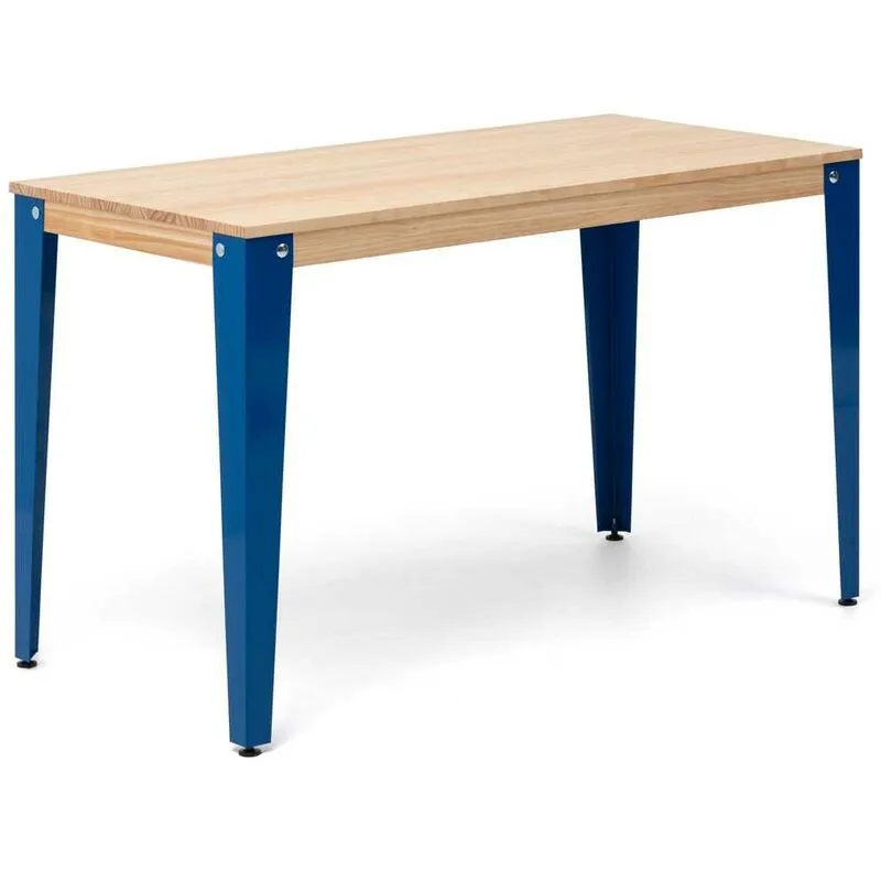 Tavolo da pranzo Lunds 60x140x75 Azzurro, in legno massicio di pino finitura naturale, stile nordico scandinavo Box Furniture Blu
