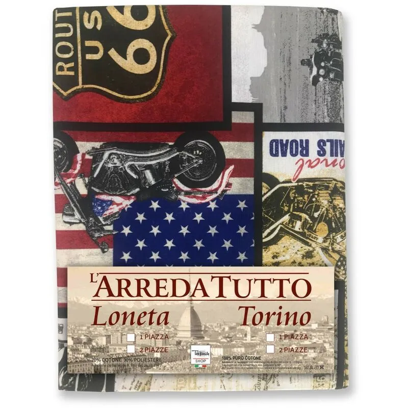 Telo arredo copritutto gran foulard copriletto copridivano tessuto loneta america u.s. route 66 new 2 piazze