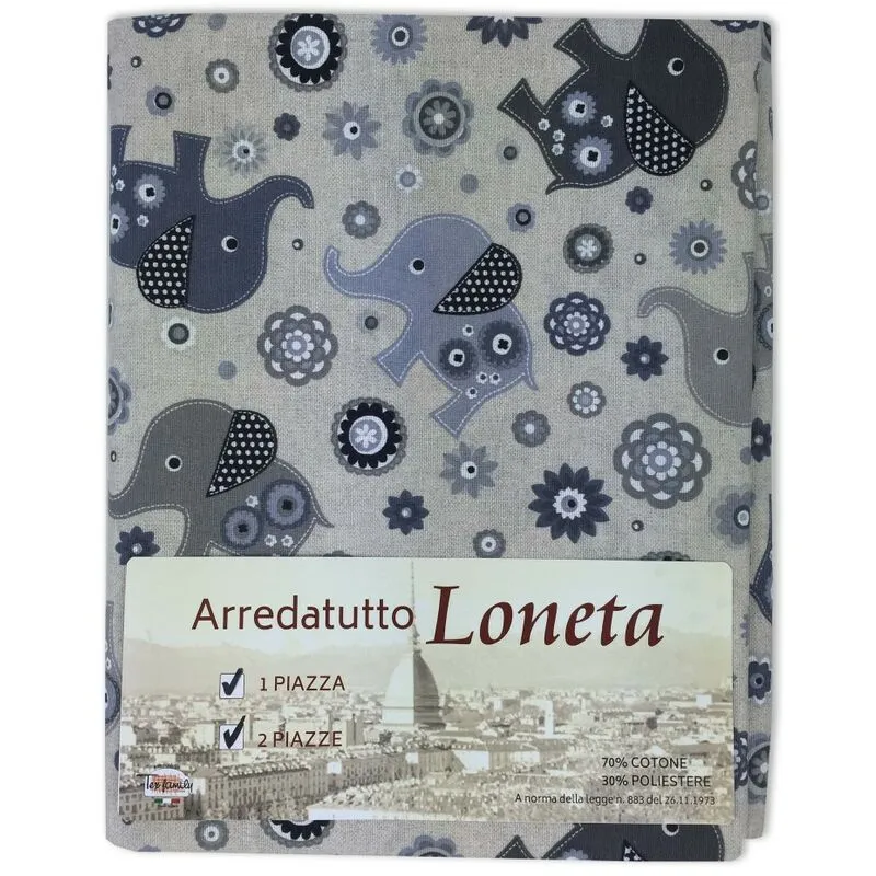 Telo Arredo Copritutto Gran Foulard Copriletto Copridivano Tessuto Loneta Elefantino Grigio 1 Piazza