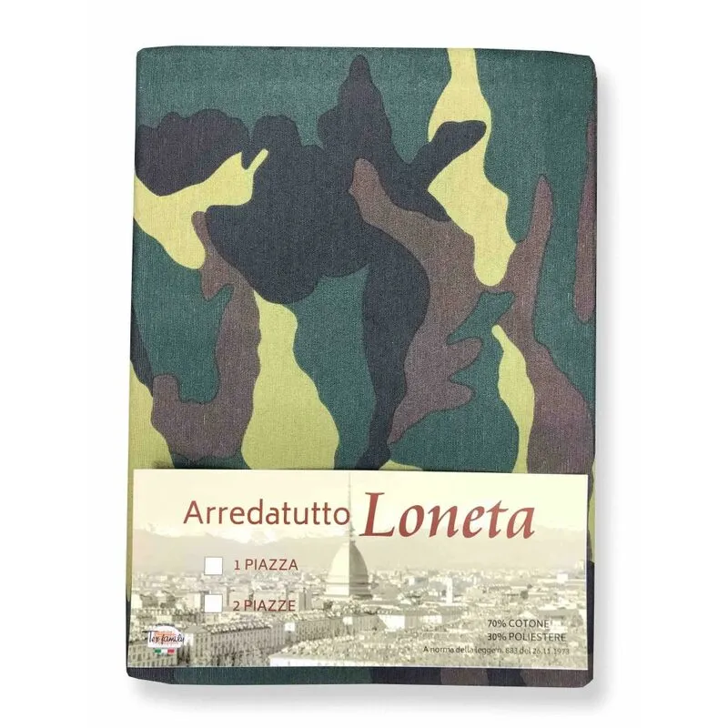 Telo arredo copritutto gran foulard copriletto copridivano tessuto loneta mimetico verde 2 piazze