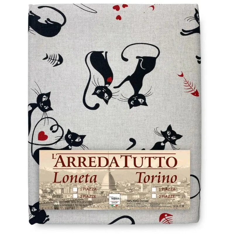 Telo arredo copritutto gran foulard copriletto copridivano tessuto Dory gatti gatto nero 1 piazza