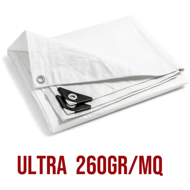 Telo pvc ultra 260gr occhiellato copertura impermeabile esterni Bianco 2,5X3m 