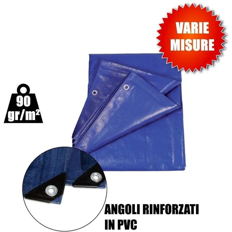 Bricolife - telo telone occhiellato impermeabile angoli rinforzati blu polietilene 90 gr/m² 3x4 mt