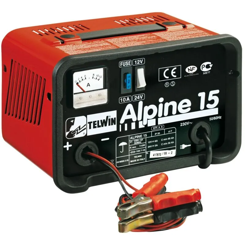 Telwin caricabatteria portatile Alpine 15 2/24V con amperometro per auto camper