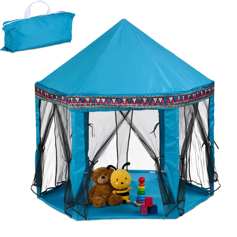 Relaxdays Tenda da Gioco per Bambini da Interno, Giocattolo da Camera, Casetta Esagonale, HLP: 135x140x140 cm, Turchese