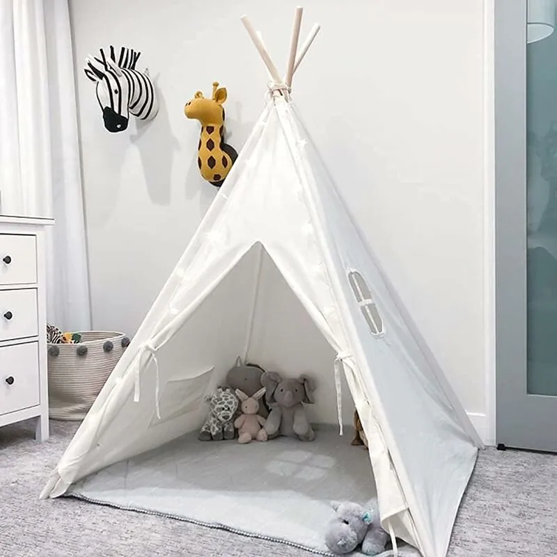 Tenda da Gioco Tenda per Bambini Pieghevole Grande Teepee 120x120x130 cm, Bianco Play House