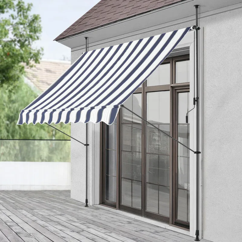Pro.tec - Tenda da Sole a Muro con Manovella e Bracci a strisce blu e bianche varie misure colore : 200x120x200-300cm