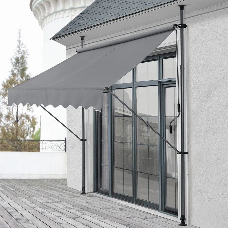 Tenda da Sole a Muro grigio metallo con Manovella e Bracci varie misure colore : 150x120x200-300cm