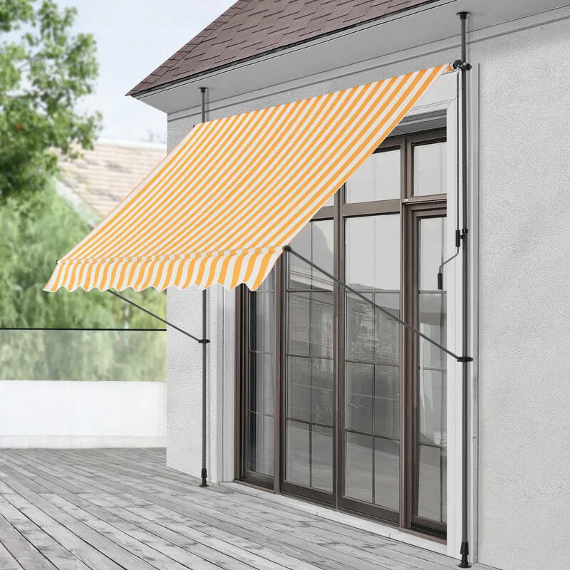 Pro.tec - Tenda da Sole gialla a strisce bianche a muro + Manovella e Bracci varie misure colore : 200x120x200-300cm