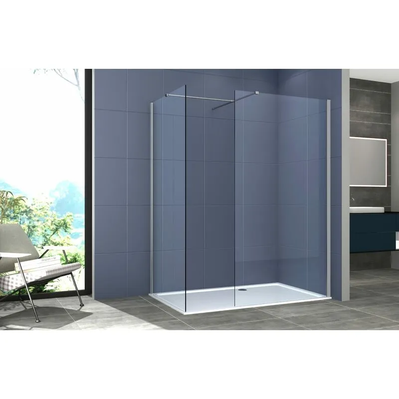  - Box Doccia Walkin 140x90 cm installazione doppia profilo satinato H200 cm vetro trasparente 8mm lampo