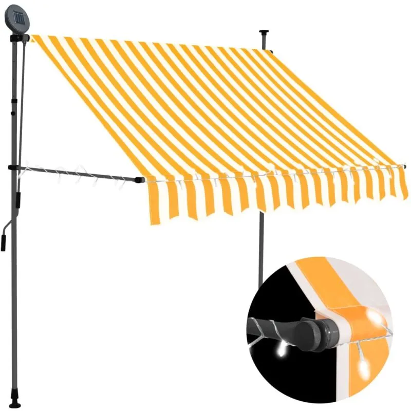 Tenda da Sole Retrattile Manuale led Bianco e Arancione varie dimensioni dimensioni : 150 cm