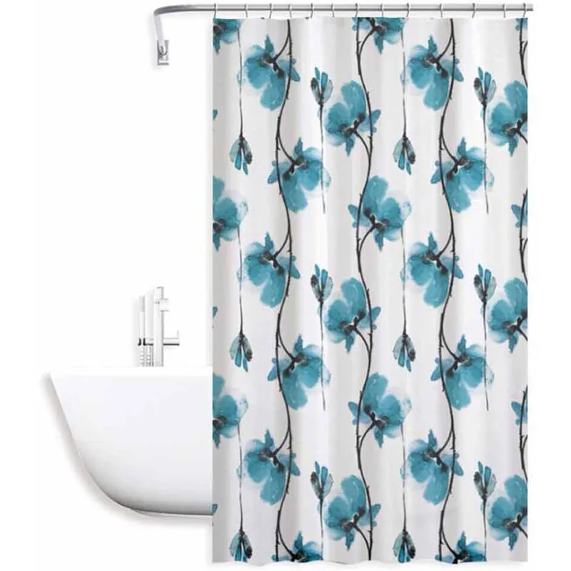 Tenda moderna per doccia vasca da bagno impermeabile pvc 12 ganci decorazione fiori blu 200x180 cm