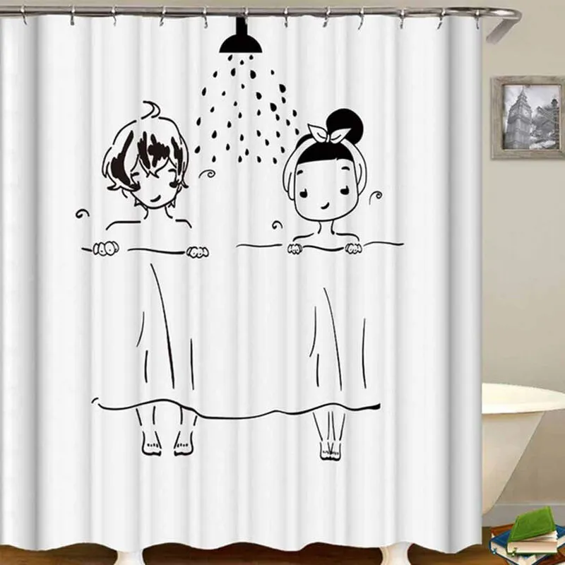 Tenda moderna per doccia vasca da bagno impermeabile pvc 12 ganci stampa fumetto 180x180 cm