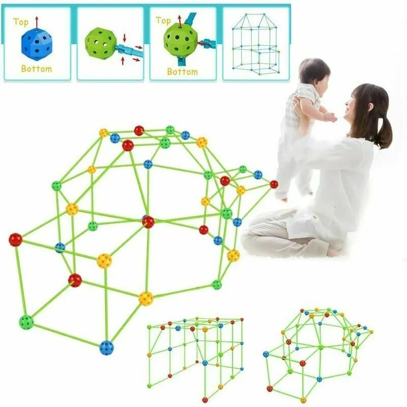  - Tenda per bambini, kit di costruzione di una casetta da gioco per bambini fai da te, per interni ed esterni (36 palline 51 bastoncini con