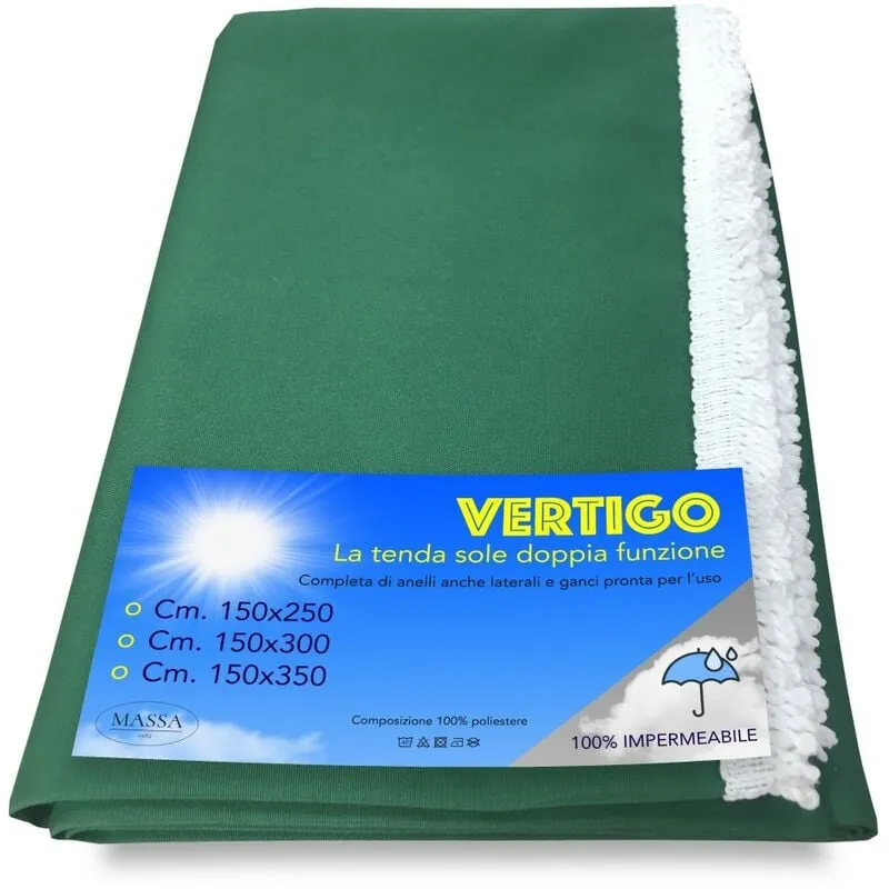 Tenda sole vertigo da esterno giardino balcone verde unito impermeabile e idrorepellente Cm. 150 x 250