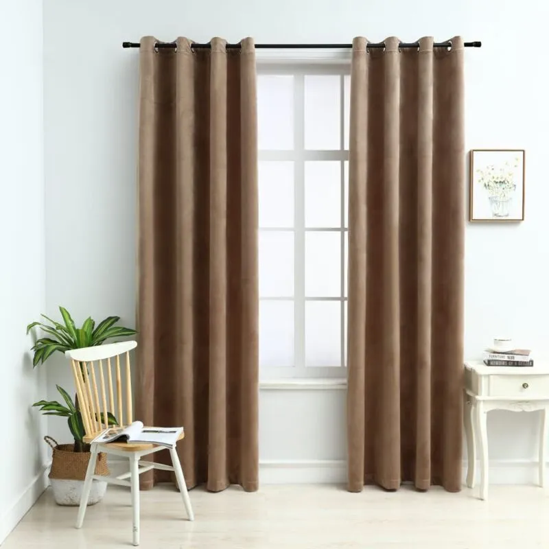 Tende Oscuranti con Anelli 2 pz Beige in Velluto 140x245 cm - Vidaxl