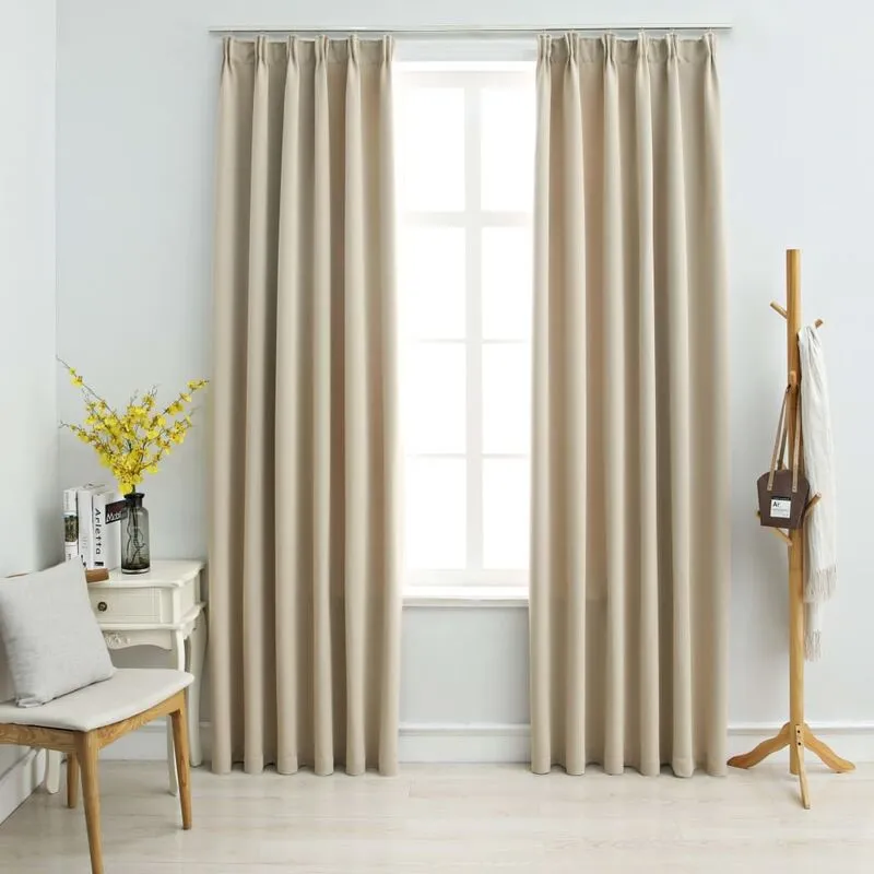 Tende Oscuranti con Ganci 2 pz Beige 140x175 cm